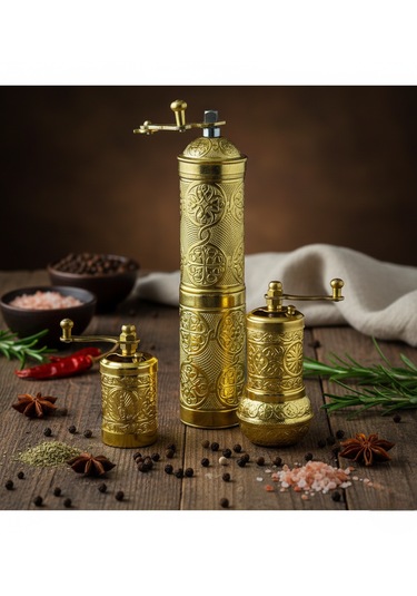 Ludıa Zamak Metal Altın Renk 3 Lü Set Karabiber,kahve,çörek Otu El Değirmeni Öğütücü Grinder S2 Altın