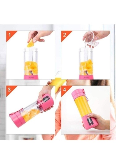 Portatif Taşınabilir El Blender 380 Ml Usb Şarjlı-391 Pembe