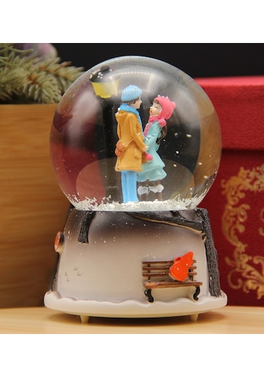 Romantik Aşıklar Işıklı ve Müzikli Kar Küresi Büyük Boy