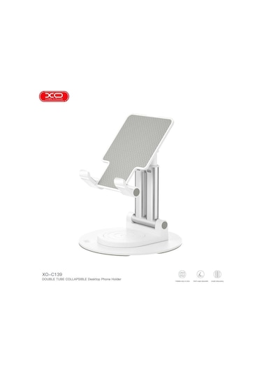 360 Dönebilir Çift Tüp Tasarımlı Ayarlanabilir Masaüstü Telefon Ve Tablet Standı C139