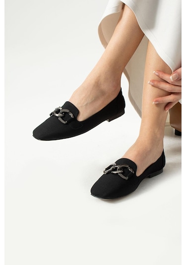 Kadın Siyah Zara Zincir Aksesuarlı Günlük Babet Siyah