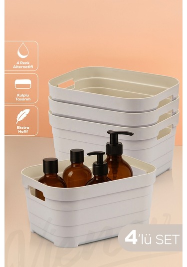 Vienev 4'lü 3,8 Litre Saklama Kutusu Bej Bej