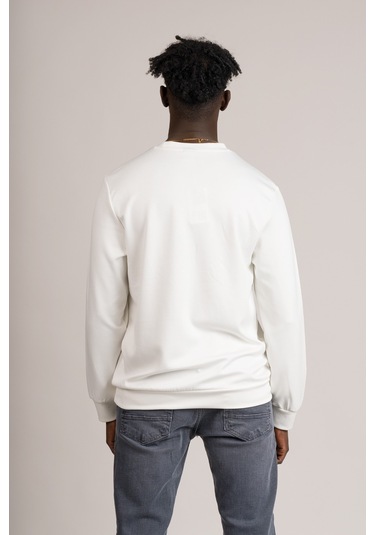 Slimfit Modal Kumaş Baharlık Sıfır Yaka Likralı Sweatshirt Beyaz