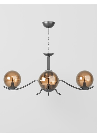 Merla 3'lü Siyah Kasa Bal Rengi Camlı Avize