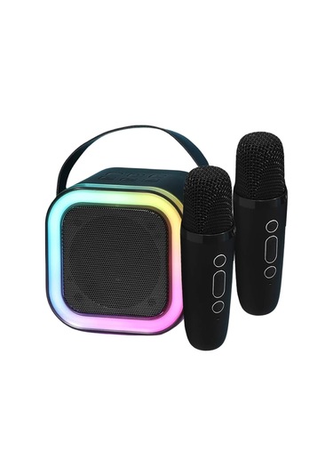 Bluetooth 5.3 Karaoke Makinesi Oyuncak Kablosuz Mikrofon İle Ayarlanabilir Led Black