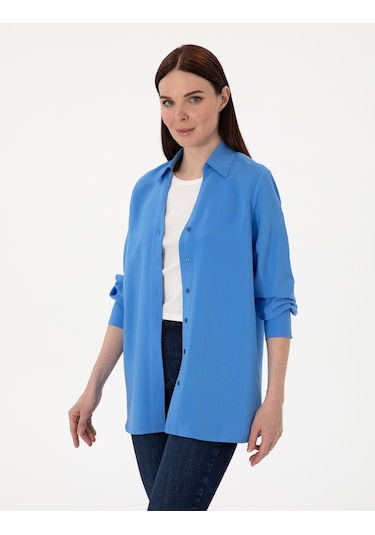 Pierre Cardin Kadın Mavi Gömlek Desenli 50311566-vr036 Mavi