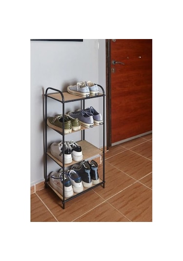Jumbo 4 Katlı Lüx Metal Ayakkabılık Raf - Dekoratif Stand Siyah