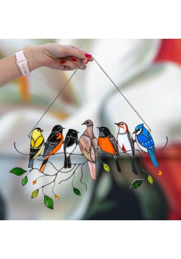 Hombey 7 Adet Renkli Kuş Akrilik Takı: Pencere Duvar Dekorasyonu, Doğal Işıkta Parlayan Ev Dekoru