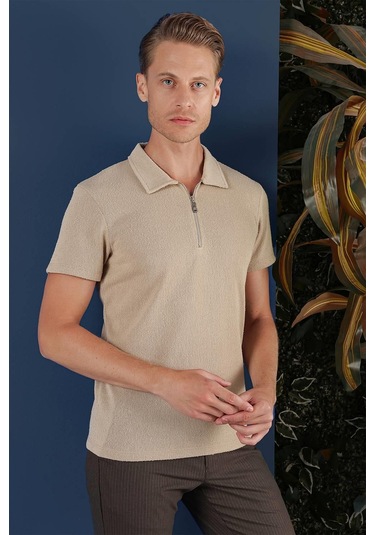 Ts 871 Slim Fit Bej Spor T-shirt Bej