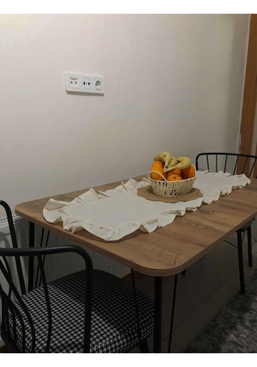 Naturel Fırfırlı Runner Örtü Ham Keten Vintage Bej 40x110