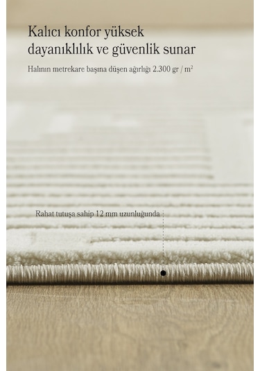 Modern Oturma Odası Halısı Salon Halısı Yolluk Krem Halı Hav Toz Vermez Kolay Temizlenebilir Halı Krem