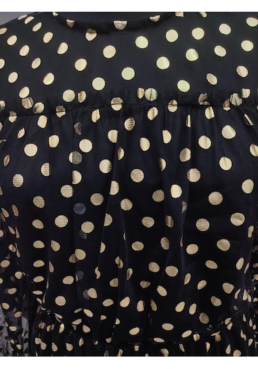 Kadın Siyah Gold Puantiyeli Uzun Kollu Mini Elbise Dm80148 Siyah