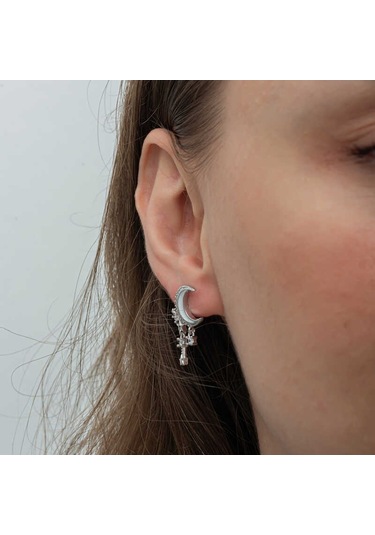 Gümüş Sallantılı Ay Yıldız Kadın Küpe Sl6597 Gümüş