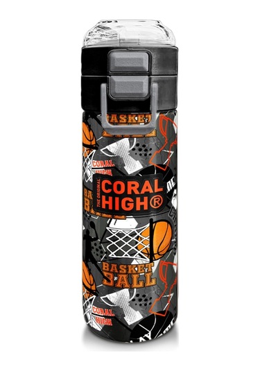 Coral High Çelik Matara Termos/suluk 31975 - 500ml, Erkek Çocuk - Siyah Gri Basketbol Desenli Çok Renkli