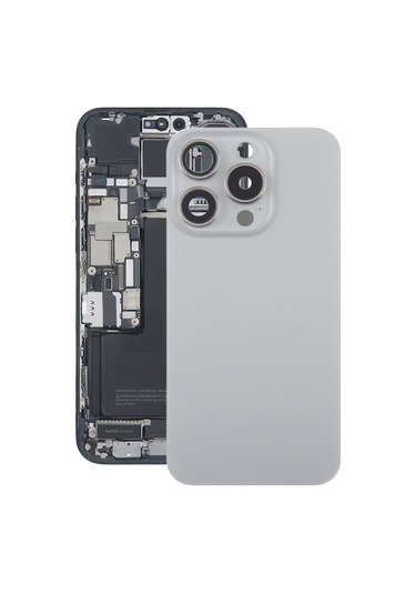 Rogfer İphone Uyumlu 15 Pro Max İçin Kamera Lens Kapaklı Cam Pil Arka Kapağı Gri Gri Gri