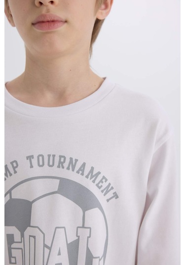 DeFacto Erkek Çocuk Pijama Takımı Bisiklet Yaka Baskılı Uzun Kollu Üst Desenli Alt D5215A824WNWT34