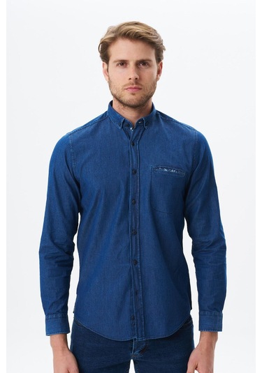 Arma Erkek Denim Jean Slim Fit / Dar Kesim Kot Dokuma Gömlek K9gkd1070 İndigo