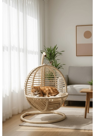 Reyo Pet Lüxperi Kedi Salıncağı & Kedi Yatağı & Kafesi 38x45x65 Cm Krem