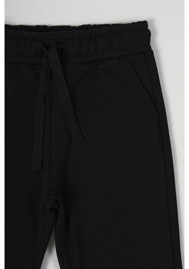 Siyah Kalın Pamuklu Beli Lastikli Yan Cepli 5-6-7-8-9-10-11-12 Yaş Erkek Çocuk Eşofman Altı Siyah