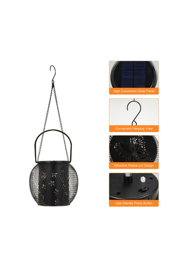 Qingmipy Güneş Enerjili Bahçe Dekorasyonu: Çiçek Ve Kelebek Desenli Su Geçirmez Asılı Fener, Yol Ve Patikalar İçin İdeal Siyah