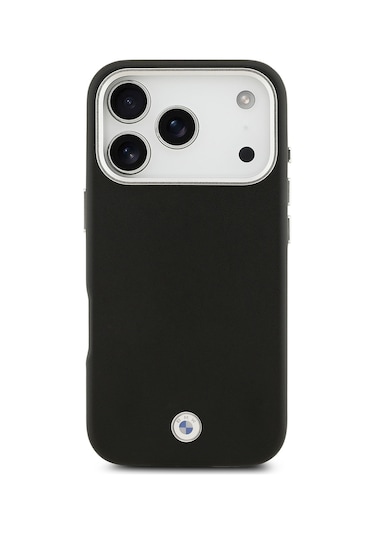 İphone 17 Pro Uyumlu Kılıf Bmw Lisanslı M-safe Özellikli Metal Logolu Tam Kaplama Deri Kapak Siyah Siyah