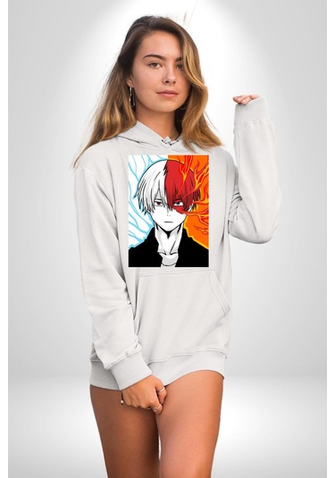 My Hero Academia Boku Anime Kadın Erkek Beyaz Kapüşonlu Sweatshirt Hoodie Beyaz