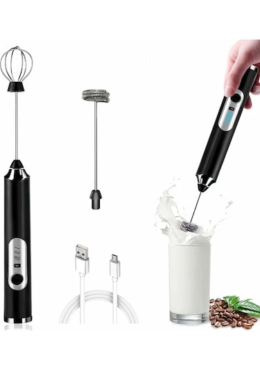 Hfambition Usb Şarjlı El Tipi Süt Köpürtücü - 3 Hızlı Elektrikli Mikser, 2 Paslanmaz Çelik Çırpıcı, Kahve/latte/krema İçin, Sessiz Motor, Siyah Diğer
