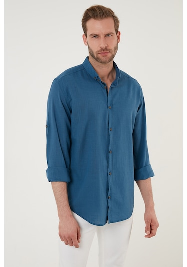 Buratti Pamuklu Regular Fit Düğmeli Yaka Erkek Gömlek Cf20S111871 Indigo