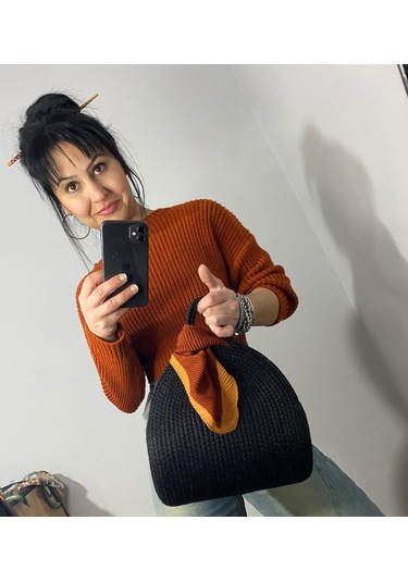 Hasır Çanta, Silindir Çanta, Tasarım Çanta, Düz Siyah El Çantası Siyah