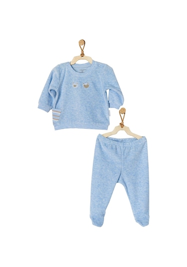 Andywawa Erkek Bebek Mavi Kadife Alt Üst Takım Ac22316rep 001
