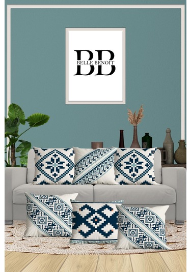 Belle Benoit Baskılı Dekoratif 6'lı Koltuk Kırlent Kılıfı Desen3