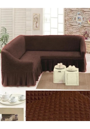 StarMall Bürümcük Köşe Koltuk Örtüsü, Kanepe, Koltuk Kılıfı, Eteli Koyu Kahve