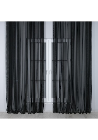 Murcia Dökümlü Tül Perde Pilesiz Siyah