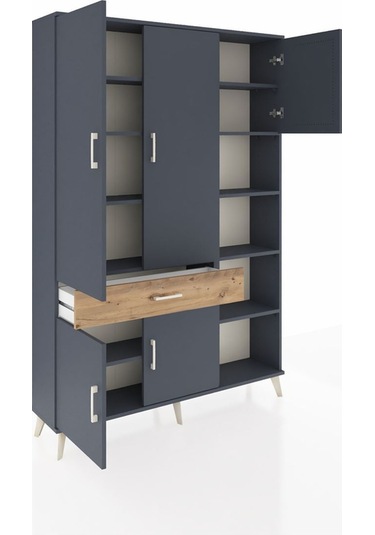 Arges Dolap 10 Raflı Tek Çekmeceli 5 Kapaklı 132x30x195 Antrasit-antrasit/çam Antrasıt/atlas Çam Arges Dolap 10 Raflı Tek Çekmeceli 5 Kapaklı 132x30x195 Antrasit-antrasit/çam Antrasıt/atlas Çam