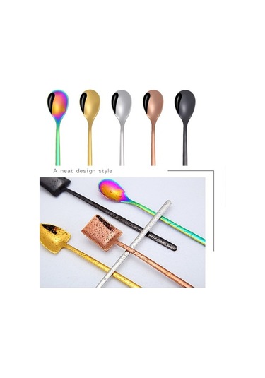 Dancemonkey Yaratıcı Ahşap Kaşık 2 Adet Paslanmaz Çelik Kahve Bar Buz Kaşığı Metal