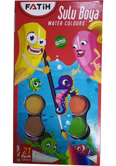 21 li Sulu Boya ve Suluboya Fıçası 1 Adet 21 Renk Suluboya