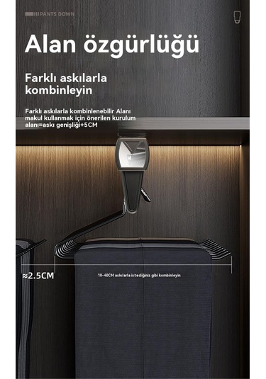 Gardırop Gardırop Çekmece Pantolon Askısı Teleskopik Sönümleme Sürgülü İtme-çekme Askısı Siyah