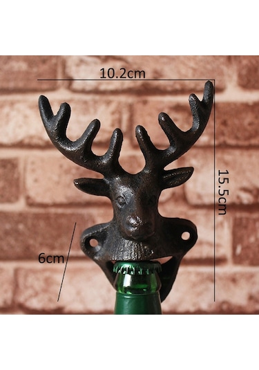 Ren Geyiği Kafası Dökme Demir Şişe Açacağı Antik Siyah Hayvan Figürleri Kafa Duvara Monte Metal Şişe Açacağı Çok Renkli
