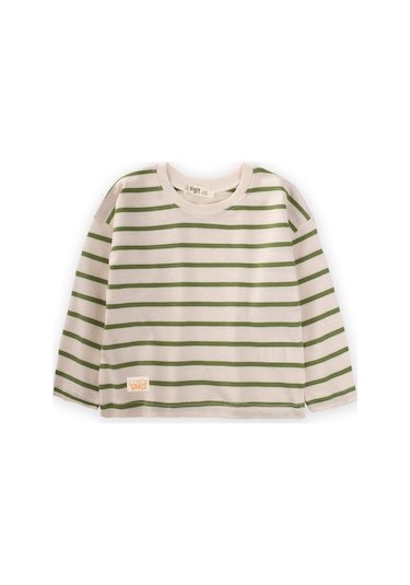 Cigit Çizgili Mevsimlik T-shırt 1-10 Yaş Yağ Yeşili Yağ Yeşili Çok Renkli