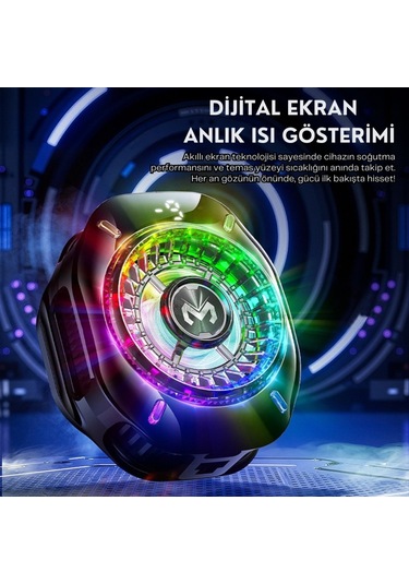 Polham Magsafe Ve Klipsli Süper Hızlı Telefon Soğutucu 5000rpm, Rgb Led, Dijital Isı Göstergeli