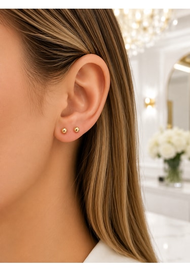 14 Ayar Altın Cilalı 5 Mm Top Küpe Minimal Şık Tasarım 0,55 Gr