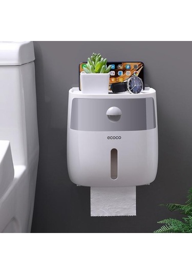 Jms Gri Banyo Doku Tutucu Duvara Monte Tuvalet Kağıdı Kutusu Su Geçirmez Rulo Kağıt Depolama Rafı Çift Katmanlı Organizatör Raf Çekmeceli