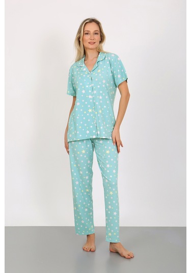 Nisanca Kısa Kollu Milan Gömlek Pijama Takımı- Genç Anne Serisi mavi