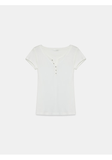 Dilvin 32688 %100 Pamuk Basic T-shirt-ekru