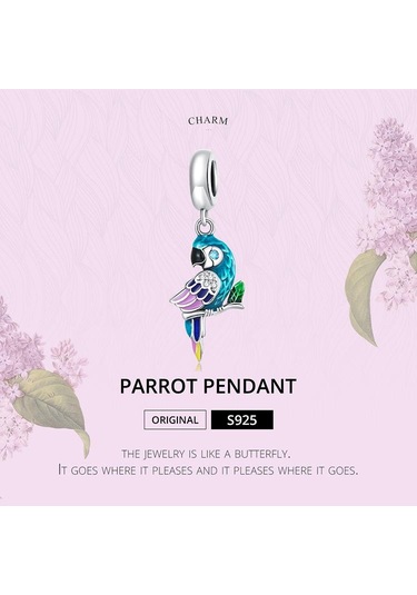 Bamoer 925 Ayar Gümüş Canlı Parlak Papağan Kolye Charms Bilezik Ve Bileklik Zarif Kuş Charms Kadınlar İçin Fit Güzel Takı Gümüş