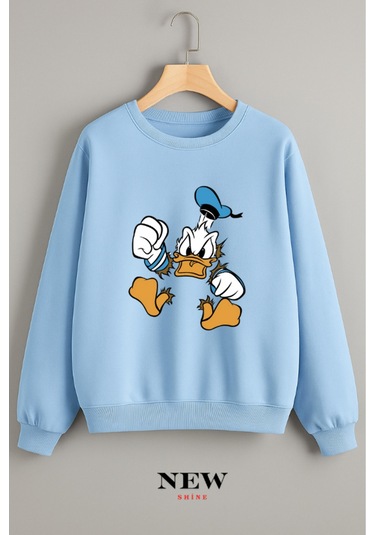 Ördek Baskılı Bisiklet Yaka Sweatshirt Bebe Mavisi