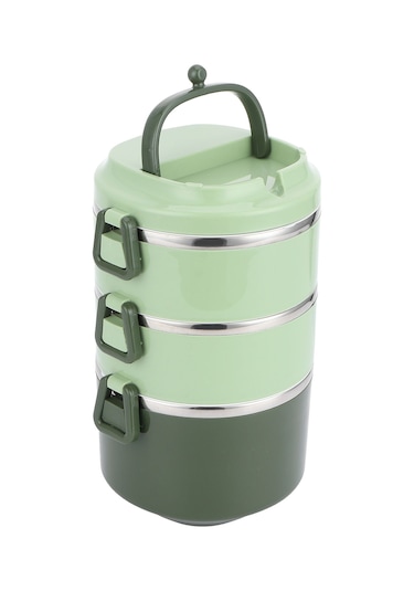 Yalıtımlı Öğle Yemeği Kutusu Paslanmaz Çelik Bento Kutusu Taşınabilir Gıda Kabı Mutfak Eşyaları Üç Katmanlı/ 2,4 L --