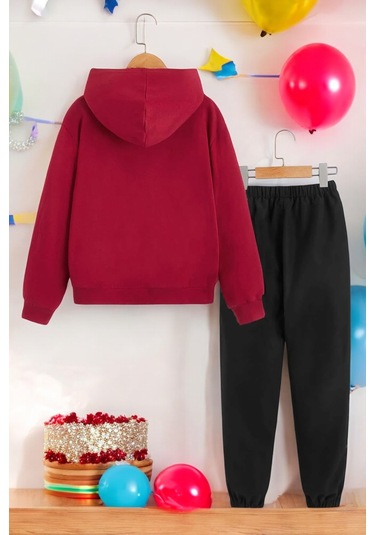 Papatya Kelebek Baskılı Çocuk Rahat Eşofman Takımı Kırmızı