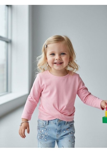 Zekids Kız Bebek Pamuklu İnce Uzun Kollu Bluz-16720 Pembe