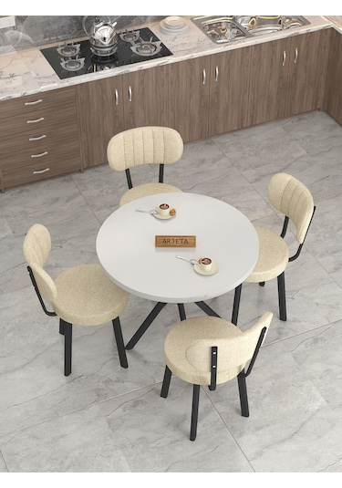 Mygusi Azra Mutfak Masa Takımı 90 Cm Masa Beyaz Masa + 4 Sandalye Krem